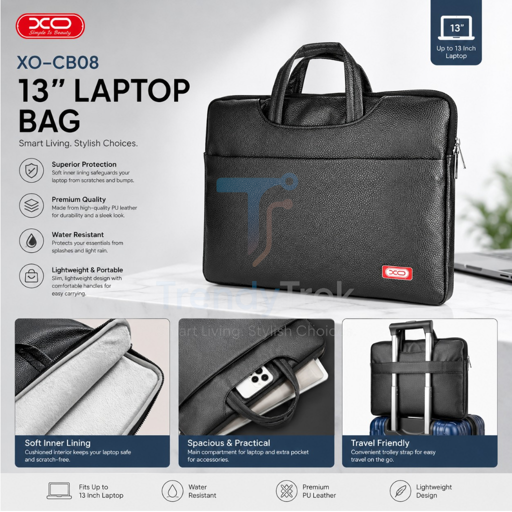 XO CB08 13-Inch Handheld Laptop Bag – Black - Image 4