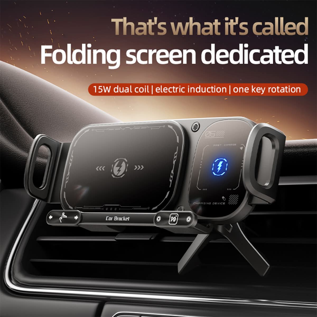 XO WX042 Folding Screen Touch 15W Wireless Car Charger – Grey - Image 4