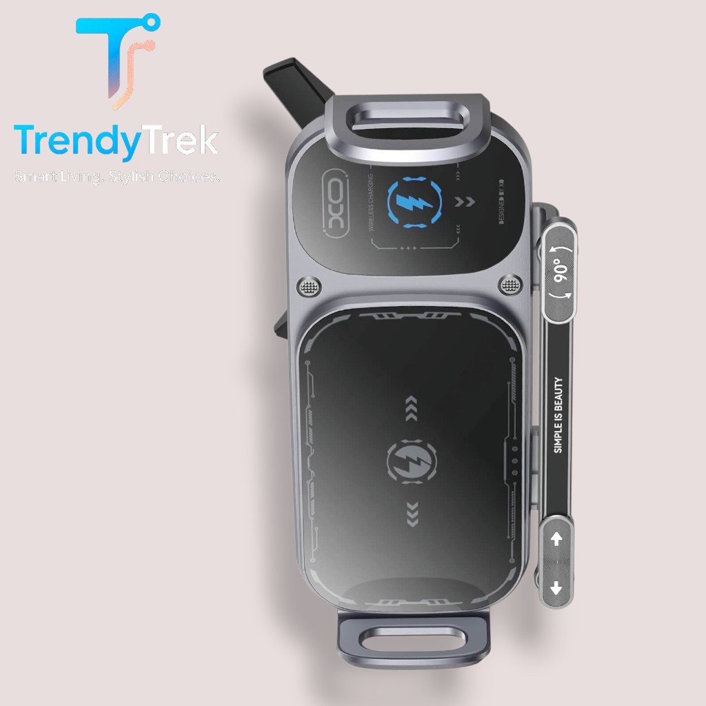 XO WX042 Folding Screen Touch 15W Wireless Car Charger – Grey - Image 3