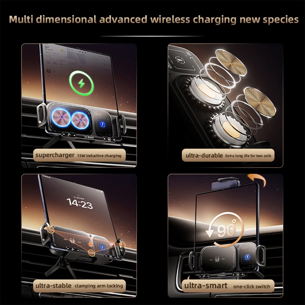 XO WX042 Folding Screen Touch 15W Wireless Car Charger – Grey - Image 5