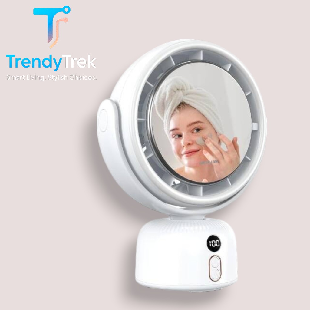 Green Lion Makeup Mirror Fan with 90° Oscillation – White - Image 3