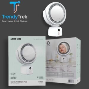 Green Lion Makeup Mirror Fan with 90° Oscillation – White