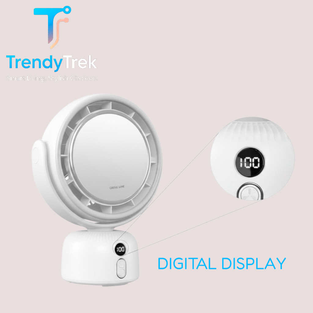 Green Lion Makeup Mirror Fan with 90° Oscillation – White - Image 4