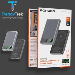 Porodo SlimMag 10000mAh Magnetic Power Bank 20W PD + 15W Wireless – Grey