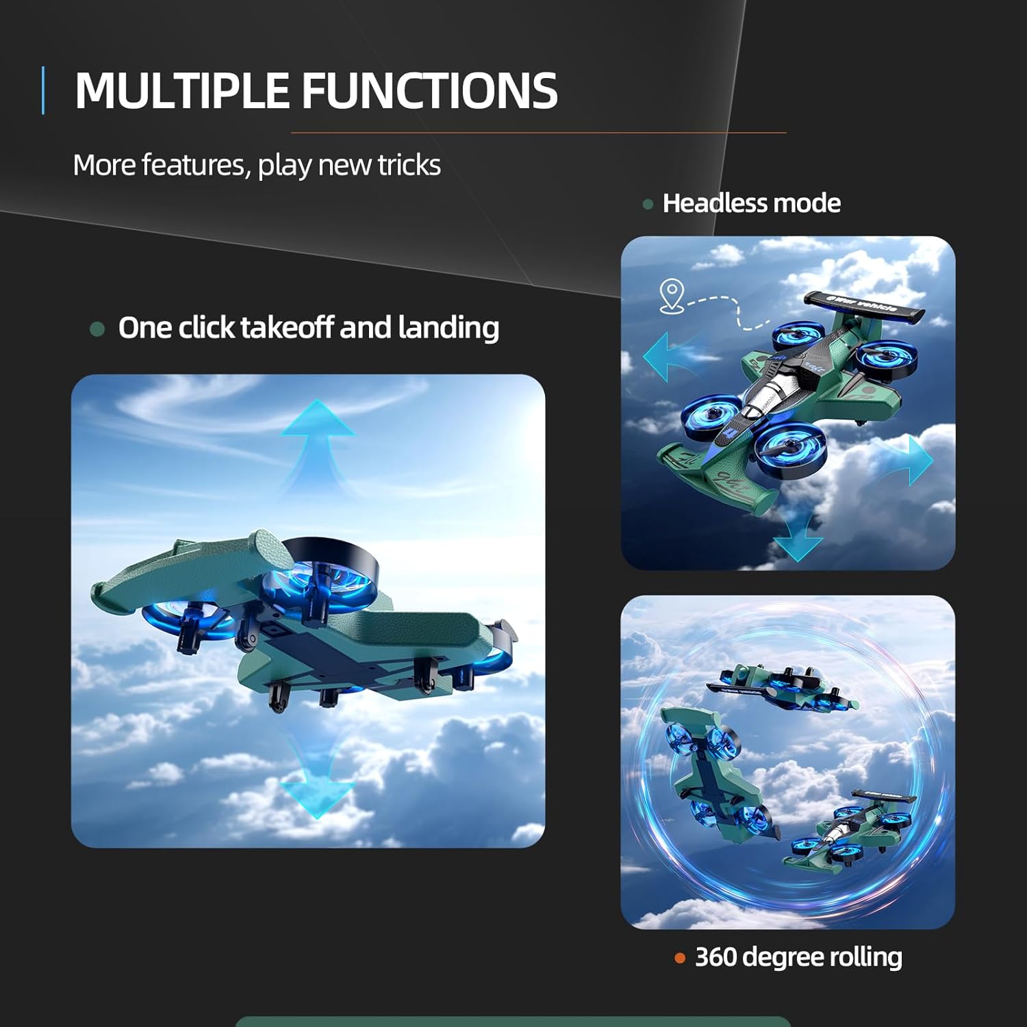 CZ04 2-in-1 Air & Ground RC Racing Aircraft – 2.4GHz Remote Control Stunt Drone Car - Image 3