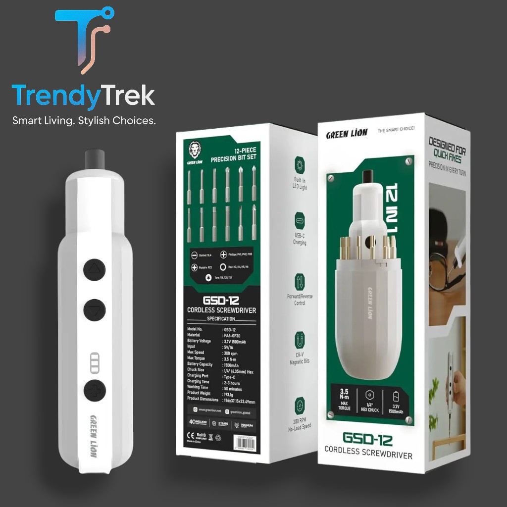 Green Lion GSD-12 Cordless Screwdriver – Grey