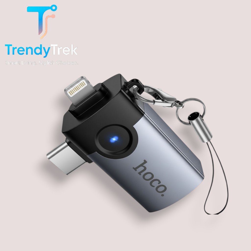 Hoco UA46D 2-in-1 OTG Adapter – Lightning & USB-C Male to USB-A Female - Image 2