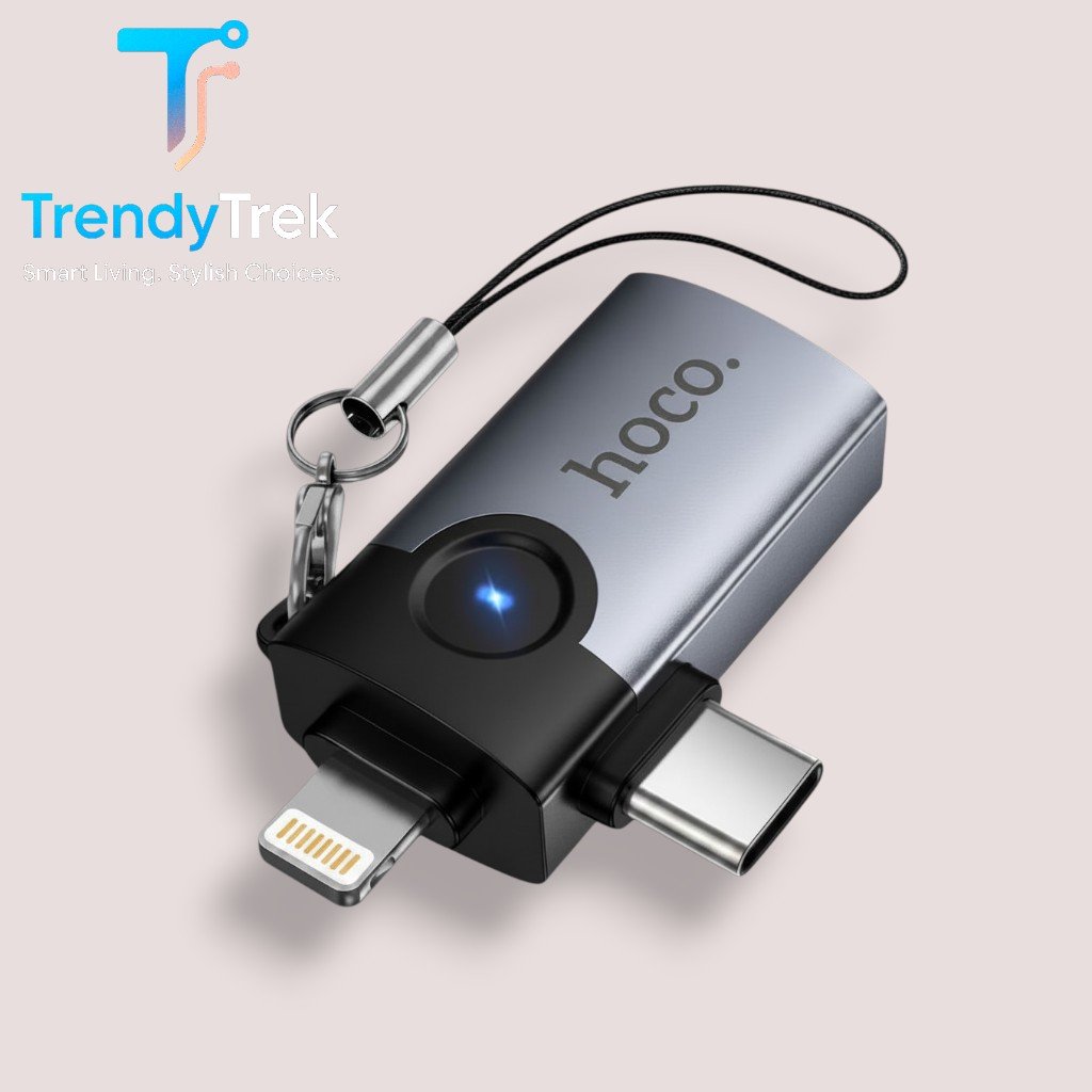 Hoco UA46D 2-in-1 OTG Adapter – Lightning & USB-C Male to USB-A Female - Image 3
