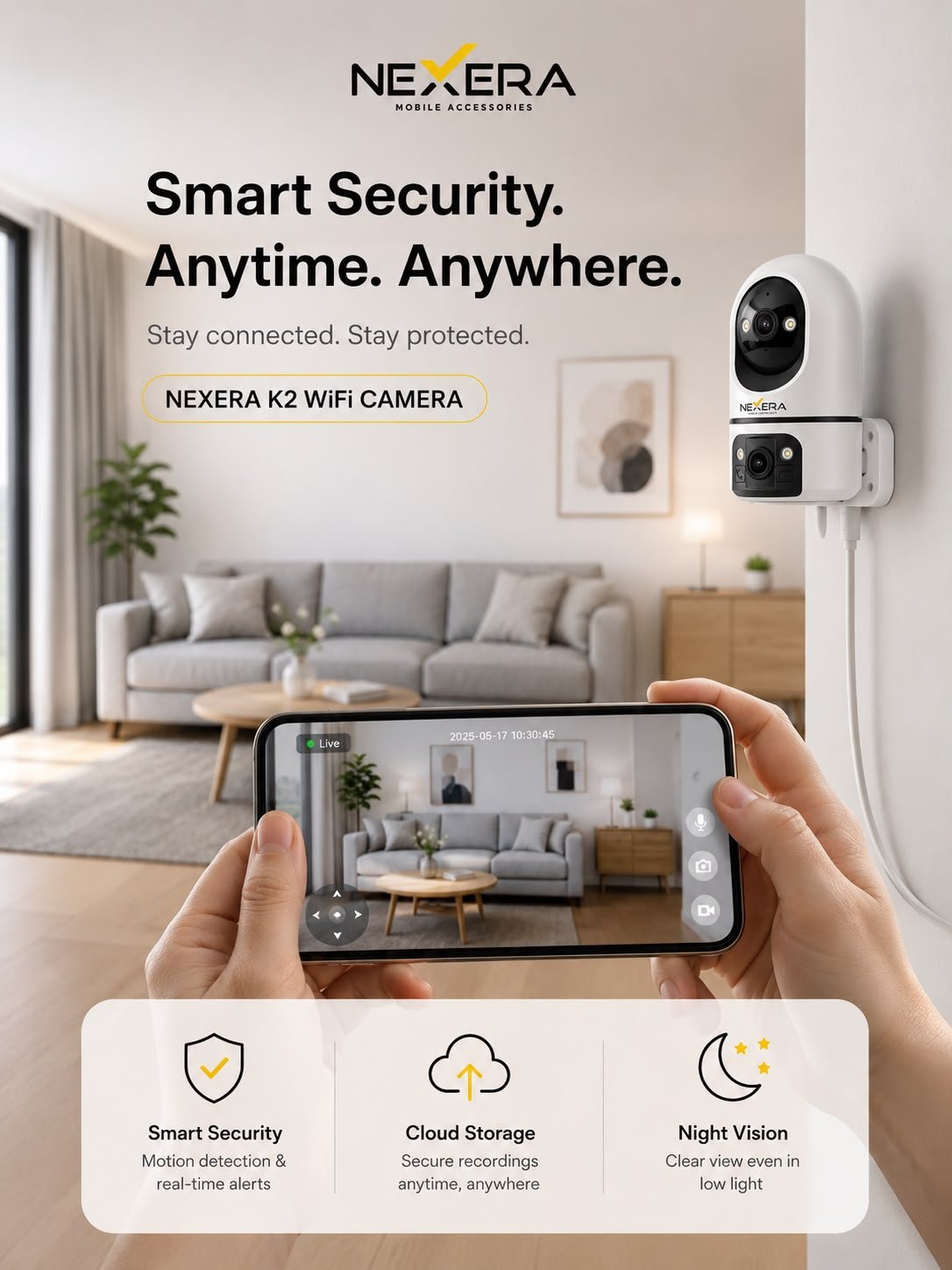 Nexera K2 Dual-Lens Smart WiFi Security Camera – 1080P PTZ with Human Tracking & Full-Color Night Vision - Image 3