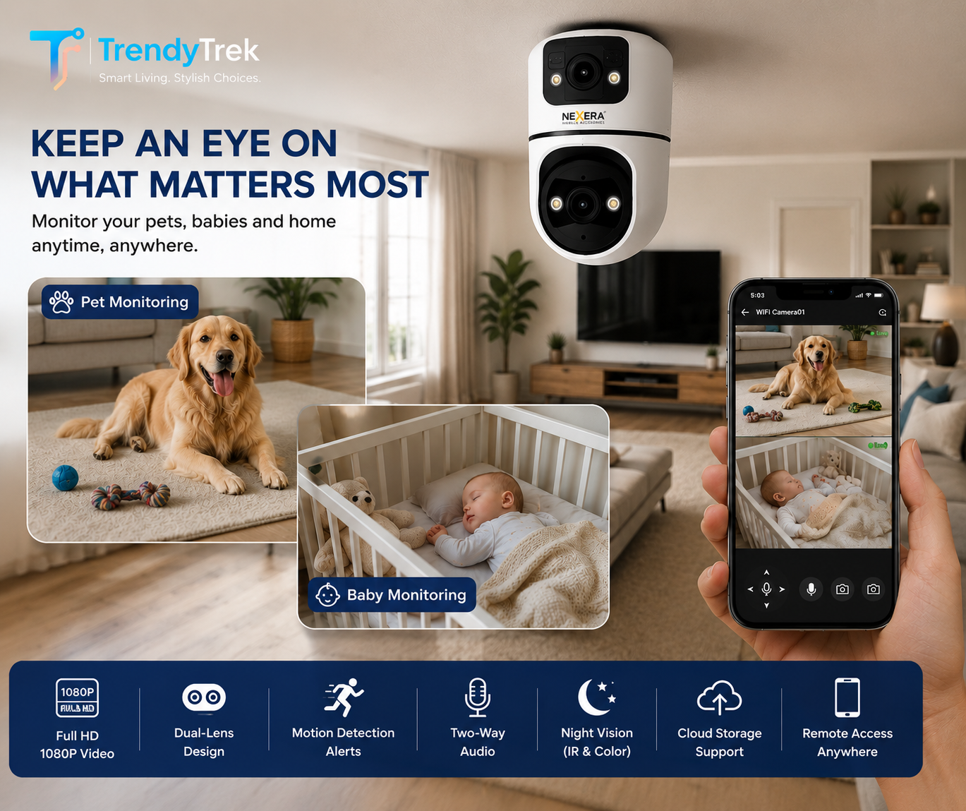 Nexera K2 Dual-Lens Smart WiFi Security Camera – 1080P PTZ with Human Tracking & Full-Color Night Vision - Image 4