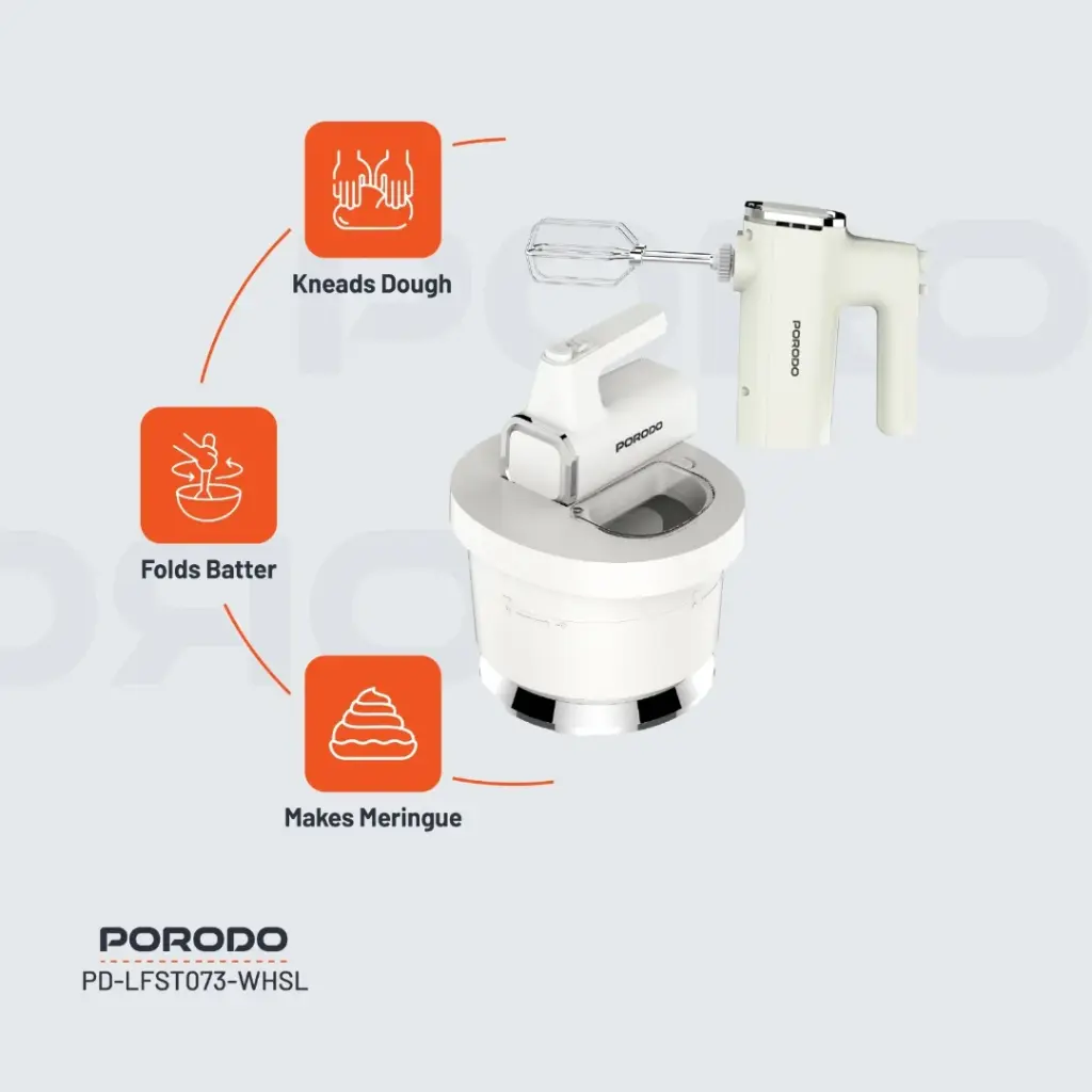 Porodo Lifestyle Spill-Proof Dual Mode Mixer – White/Silver - Image 9