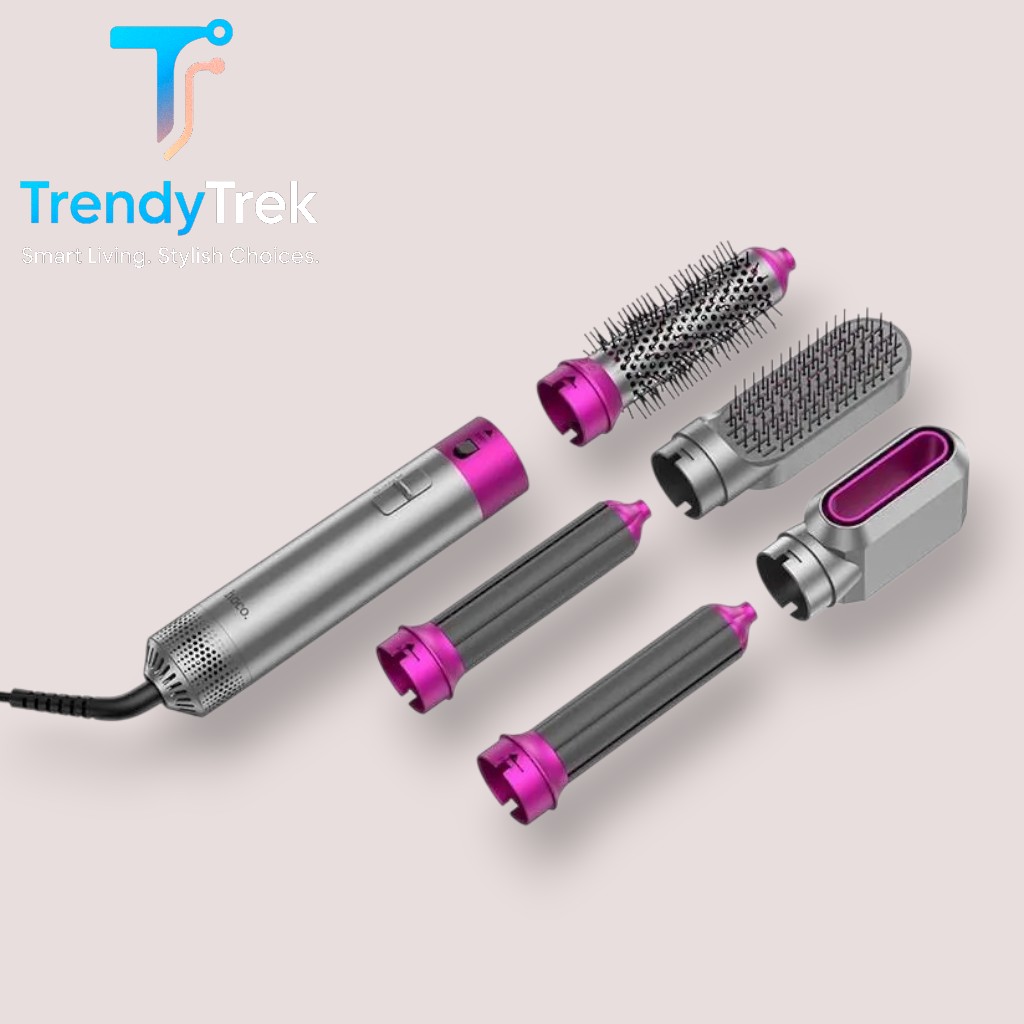Hoco DAR41 Cool 5-in-1 Warm-Air Hair Styler – Rose Silver - Image 2