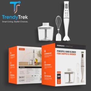 Porodo Lifestyle Powerful Hand Blender, Food Chopper & Whisk – White
