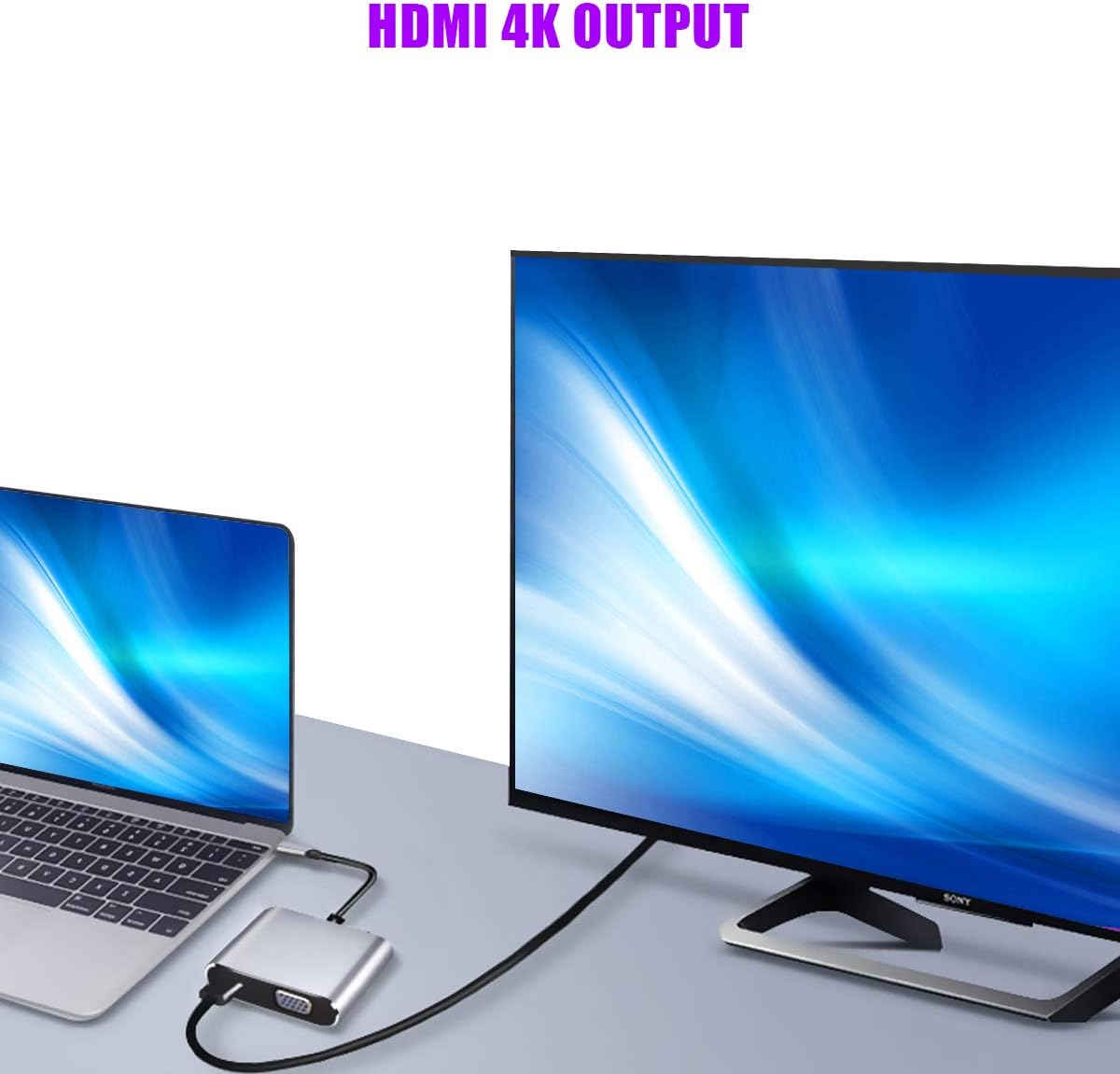 USB-C 4-in-1 Hub Adapter with 4K HDMI, VGA, USB 3.0 & PD Charging – Grey - Image 7