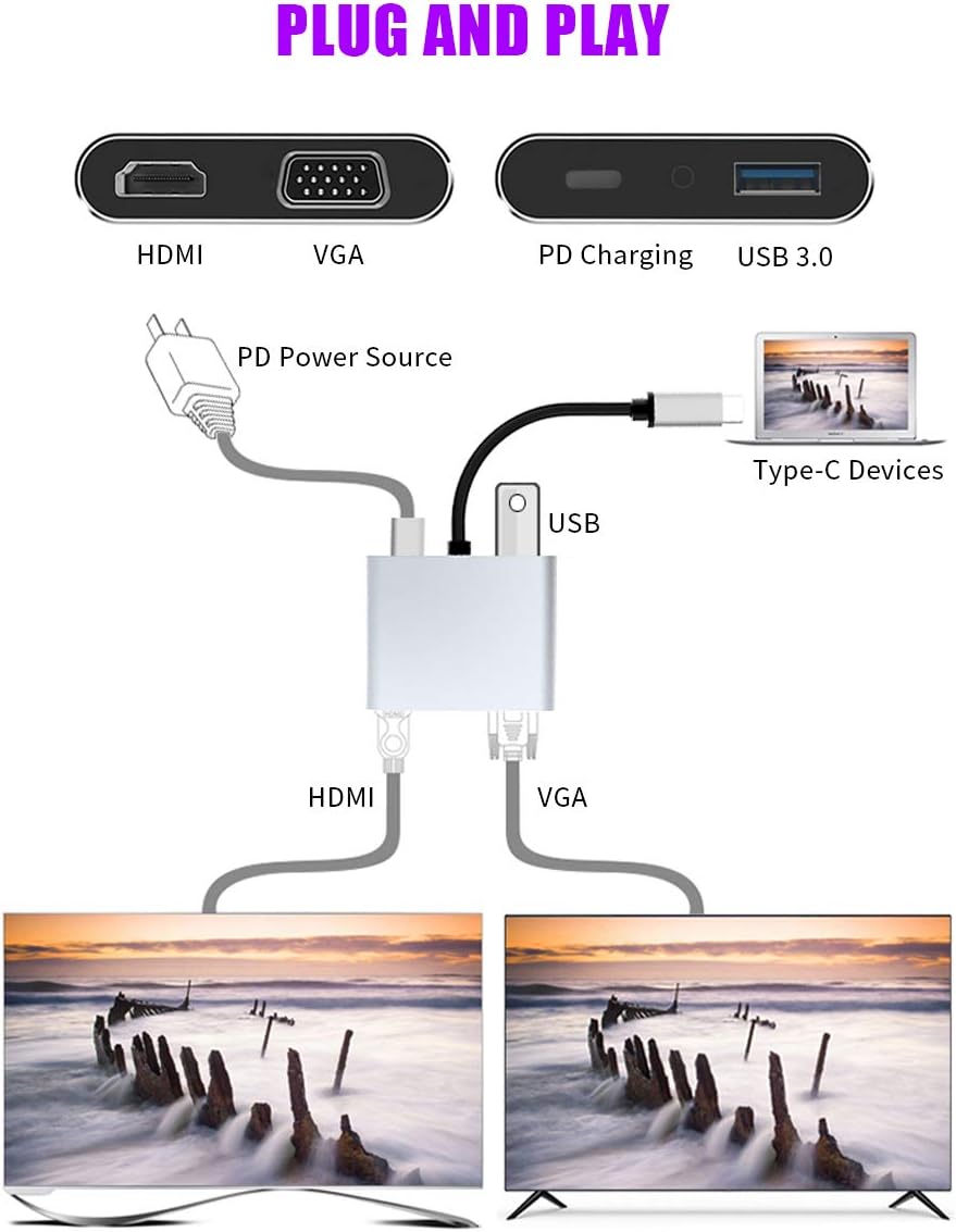USB-C 4-in-1 Hub Adapter with 4K HDMI, VGA, USB 3.0 & PD Charging – Grey - Image 8