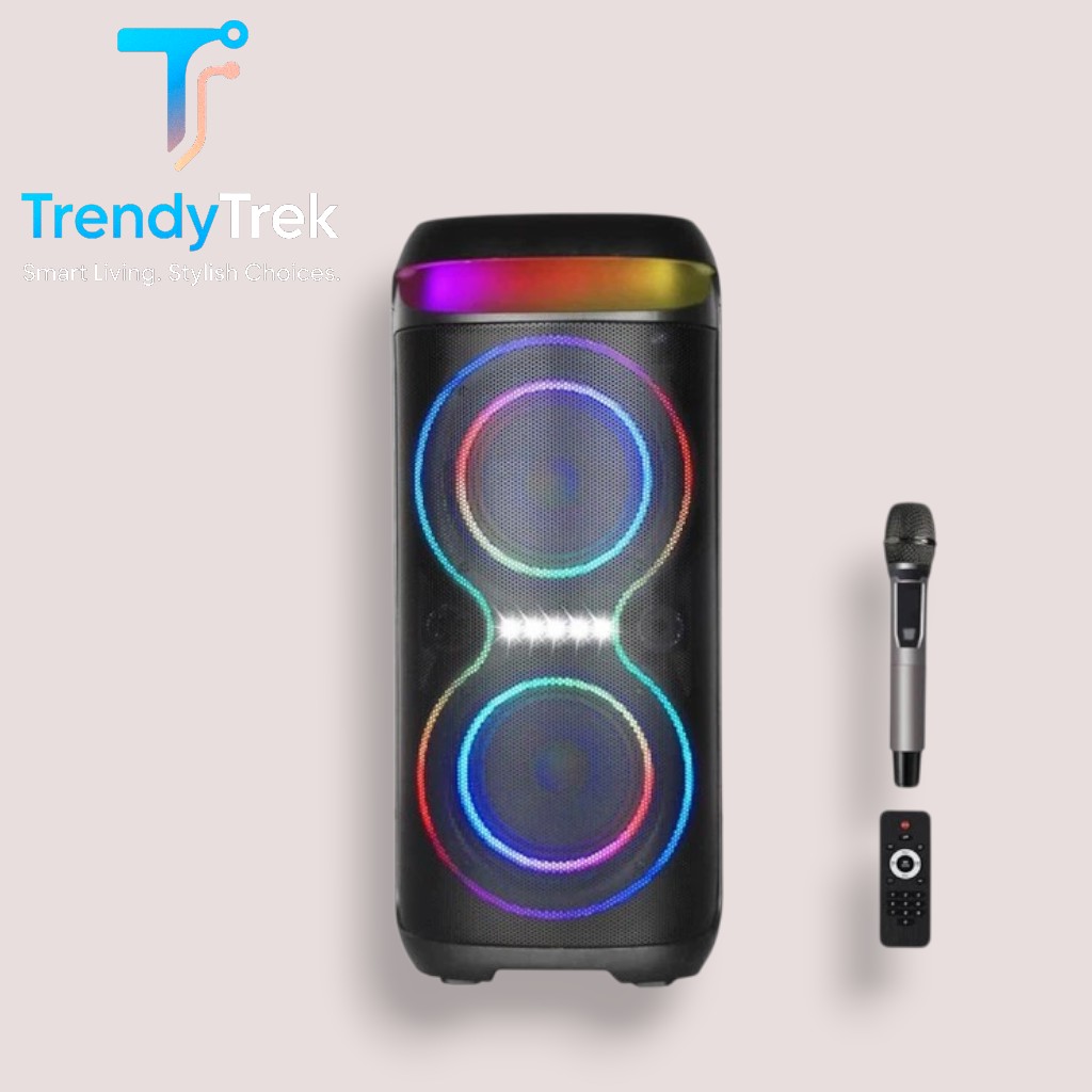 XO F70 Portable Bluetooth Party Speaker with Wireless Microphone & RGB Lighting – Black - Image 3