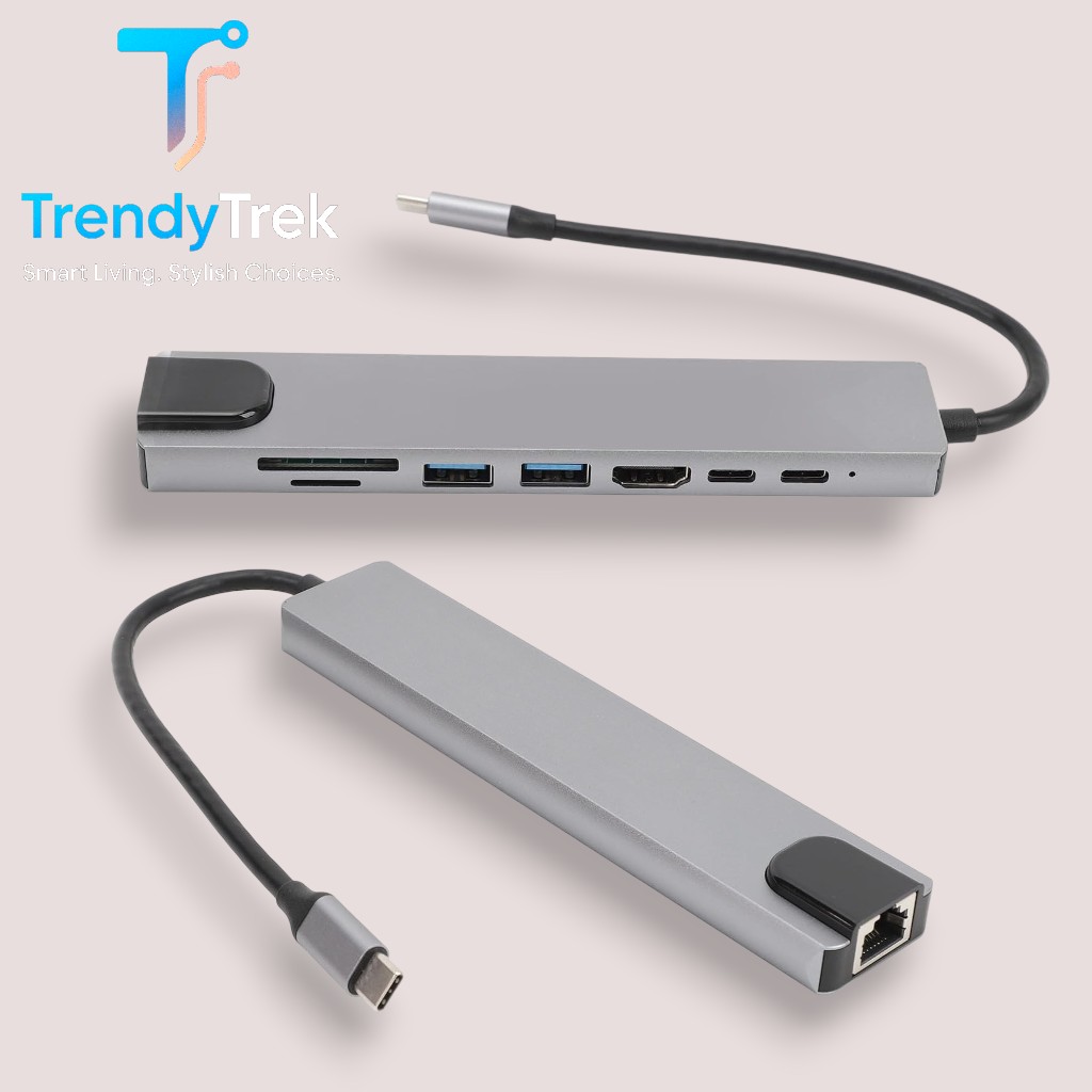 USB-C 8-in-1 Hub Adapter with 4K HDMI, RJ45, SD/TF, USB & PD Charging – Space Grey - Image 2