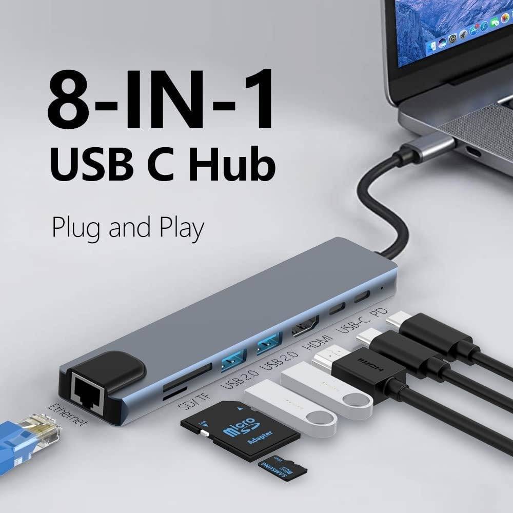 USB-C 8-in-1 Hub Adapter with 4K HDMI, RJ45, SD/TF, USB & PD Charging – Space Grey - Image 13