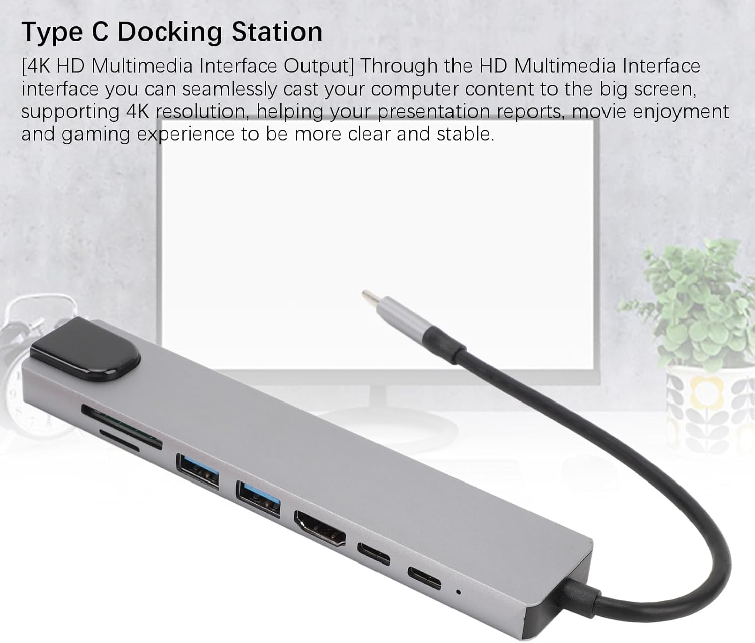 USB-C 8-in-1 Hub Adapter with 4K HDMI, RJ45, SD/TF, USB & PD Charging – Space Grey - Image 9
