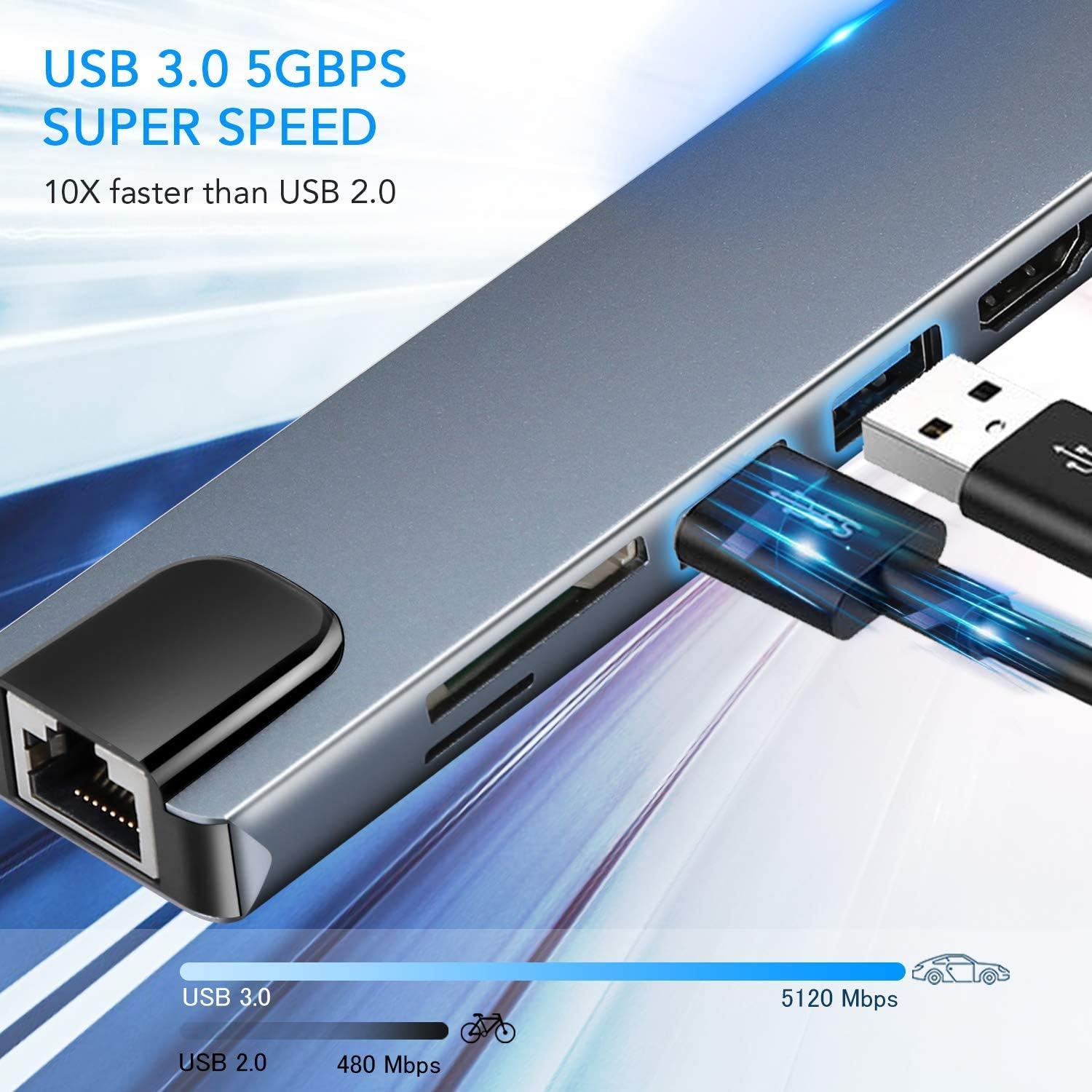 USB-C 8-in-1 Hub Adapter with 4K HDMI, RJ45, SD/TF, USB & PD Charging – Space Grey - Image 4