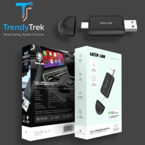 Green Lion 2-In-1 Wireless Adapter for CarPlay & Android Auto – Black