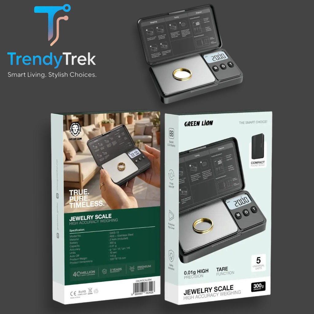 Green Lion Jewelry Scale 300g with 0.01g High Precision & Backlit LCD – Black