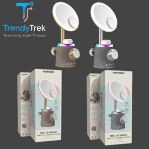 Porodo Makeup Mirror Wireless Charger & Bluetooth Speaker with RGB Lights