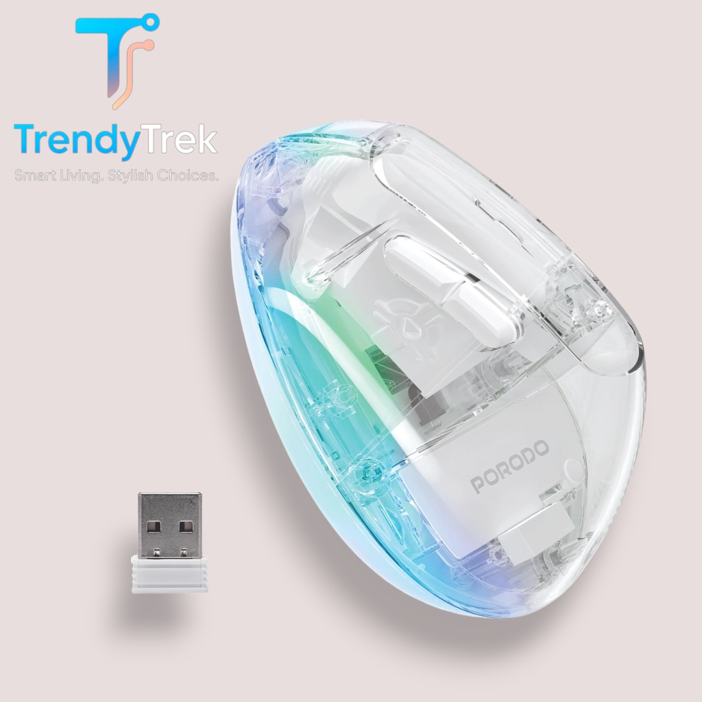 Porodo Vertical 4800 DPI Wireless Mouse with Bluetooth & 2.4GHz – Transparent - Image 2