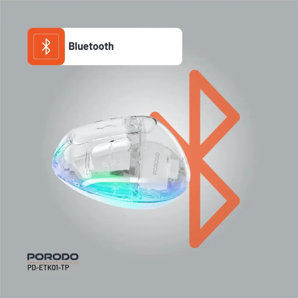 Porodo Vertical 4800 DPI Wireless Mouse with Bluetooth & 2.4GHz – Transparent - Image 4