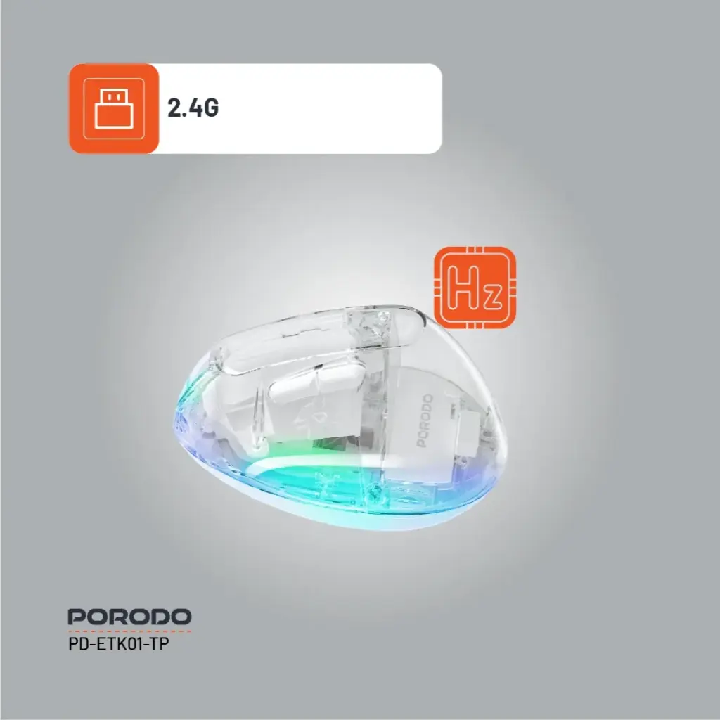 Porodo Vertical 4800 DPI Wireless Mouse with Bluetooth & 2.4GHz – Transparent - Image 5