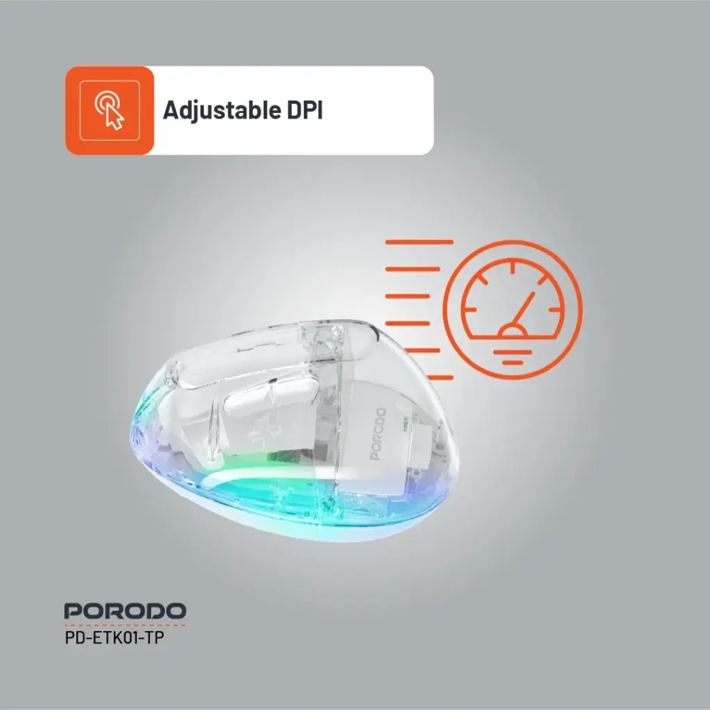 Porodo Vertical 4800 DPI Wireless Mouse with Bluetooth & 2.4GHz – Transparent - Image 8