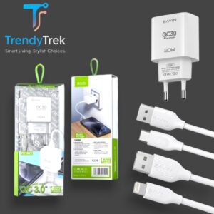 BAVIN PC108Y 20W QC3.0 USB Fast Charger with Cable – White