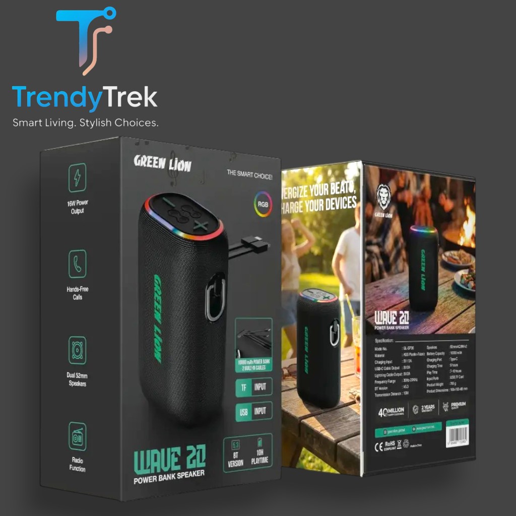 Green Lion WAVE 20 16W Bluetooth Speaker with 10000mAh Power Bank – Black