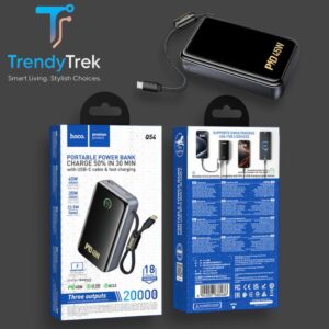 HOCO Q54 Shine 20000mAh 45W PD Fast Charging Power Bank with Built-In USB-C Cable – Black
