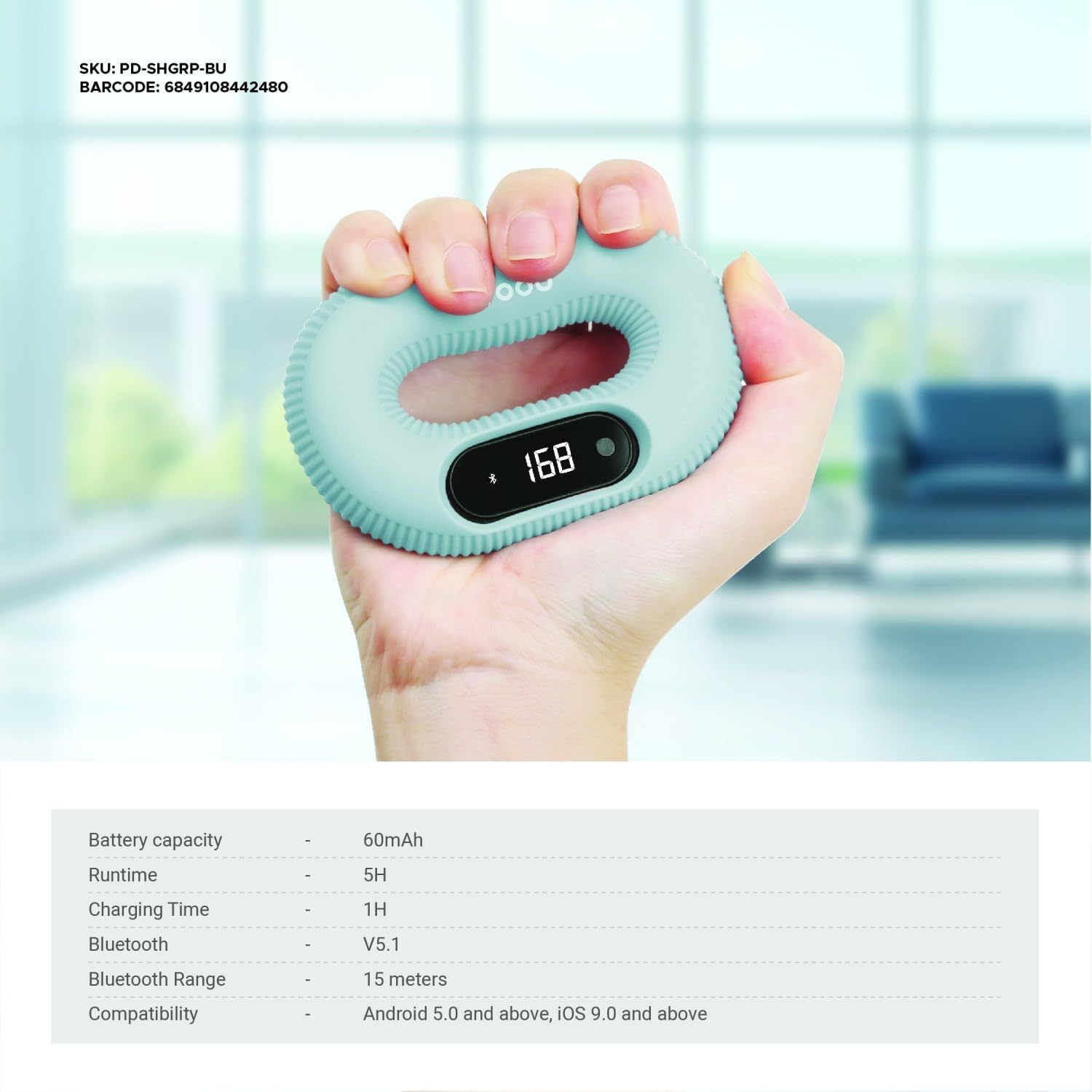 Porodo Smart Hand Grip with Digital Display & App Game Interaction – Blue - Image 3