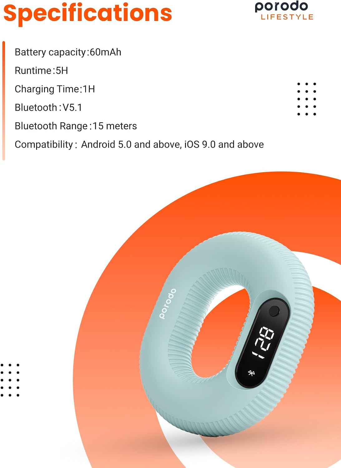 Porodo Smart Hand Grip with Digital Display & App Game Interaction – Blue - Image 4