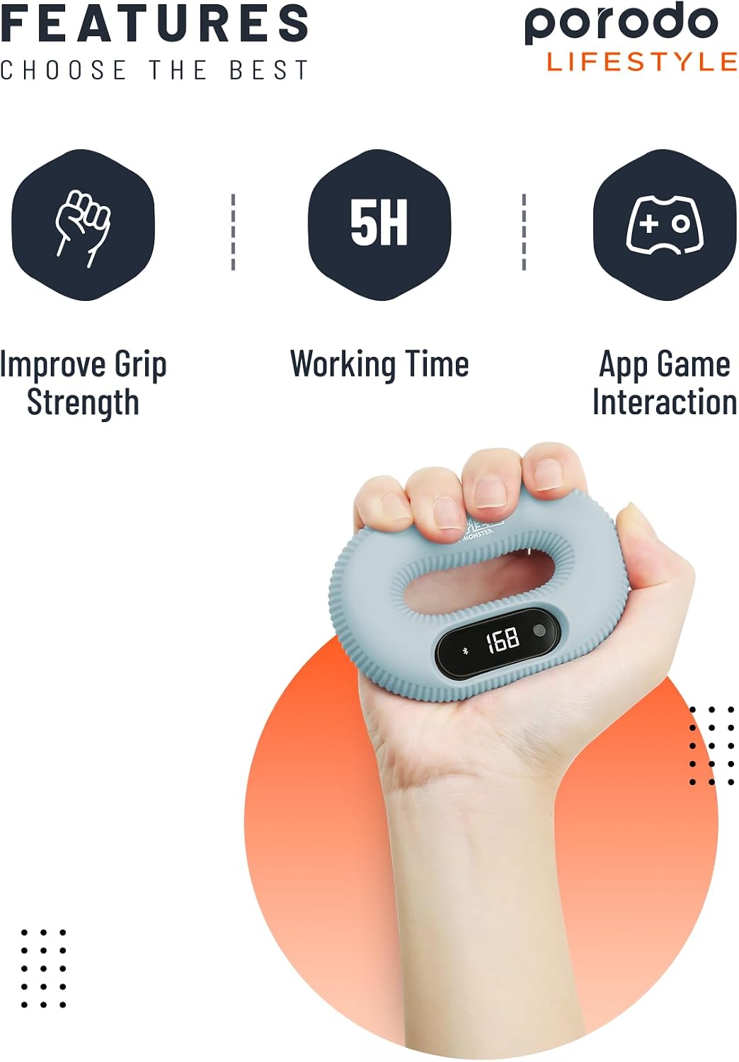 Porodo Smart Hand Grip with Digital Display & App Game Interaction – Blue - Image 5
