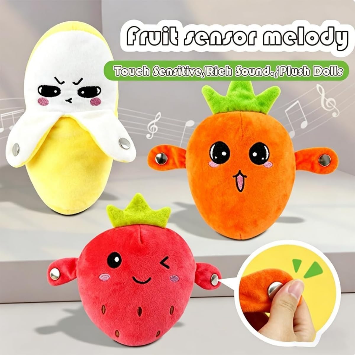 Fruit Sensing Rhythm Toy – Interactive Touch-Sensing Musical Plush Toy for Kids – Banana, Strawberry & Orange - Image 11