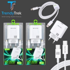 BAVIN PC111Y 30W PD USB-C Wall Charger with Cable – USB-C or Lightning