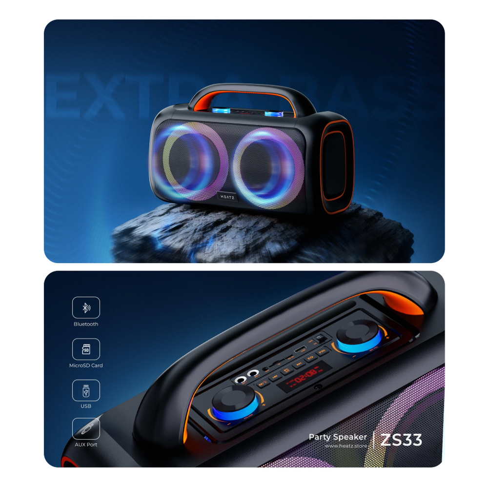HEATZ ZS33 Vibeport 60W Portable Bluetooth Party Speaker with Dual Wireless Microphones - Image 7