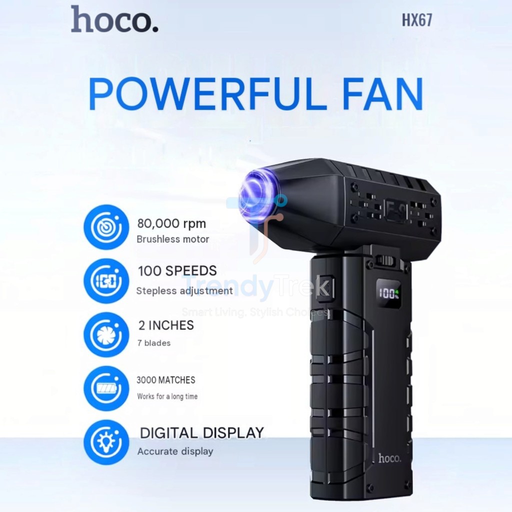 Hoco HX67 Force Rechargeable Portable Air Blower – 80,000 RPM, 100 Speeds & LED Light - Image 7