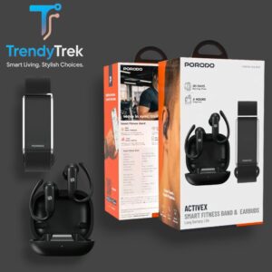Porodo ACTIVEX 2-in-1 Smart Fitness Band & Wireless Earbuds – Black