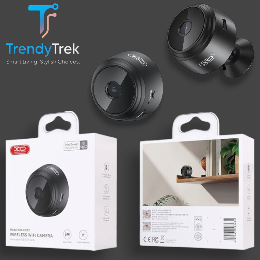 XO CR12 Portable WiFi Mini Camera with Night Vision & Motion Detection – Black
