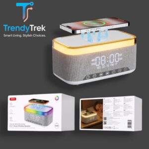 XO F88 5-in-1 Home Bluetooth Speaker with 15W Wireless Charging, RGB Light & Alarm Clock