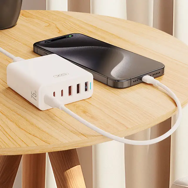 XO L133 75W GaN Desktop Charger with 3 USB-C & 3 USB-A Ports – White - Image 9