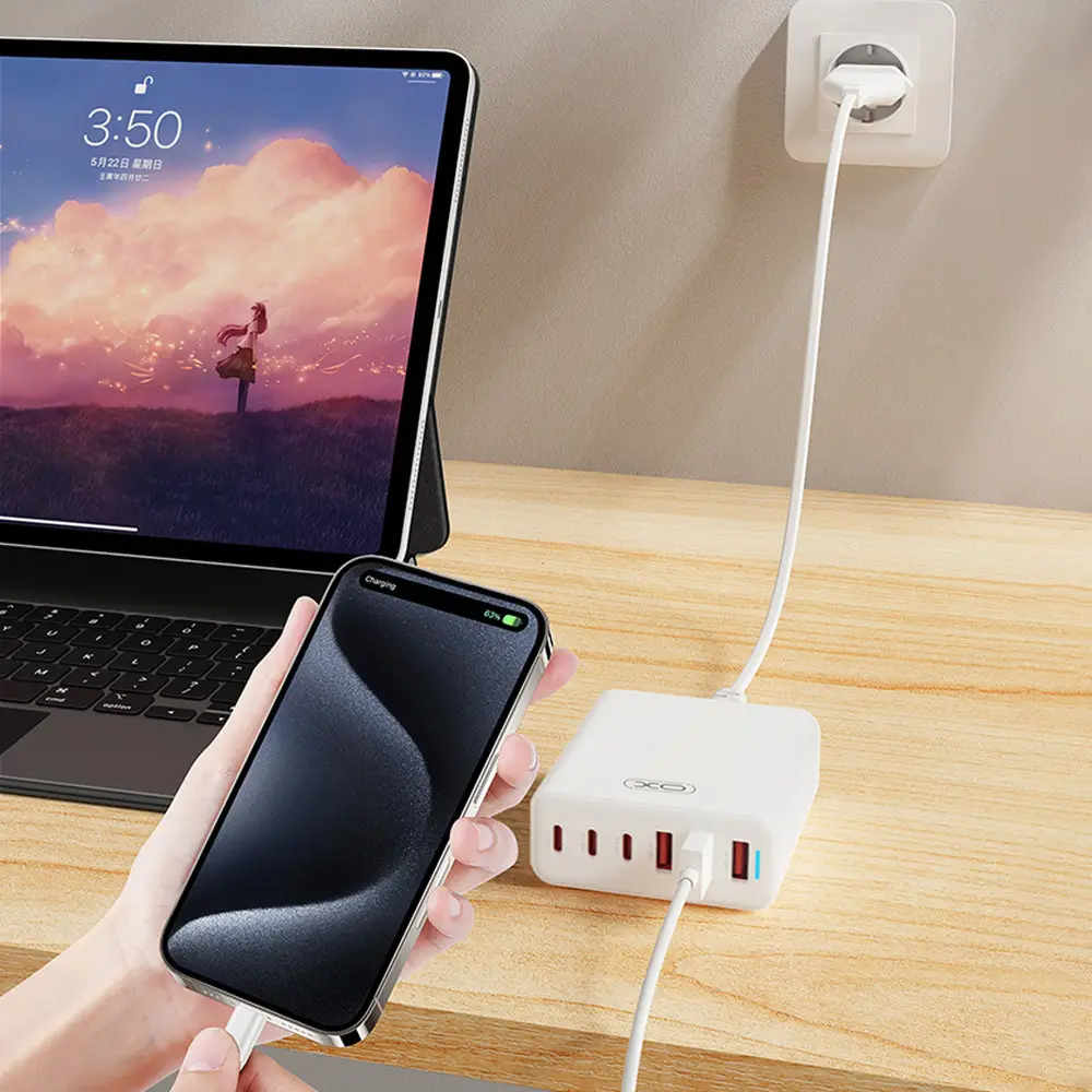 XO L133 75W GaN Desktop Charger with 3 USB-C & 3 USB-A Ports – White - Image 8