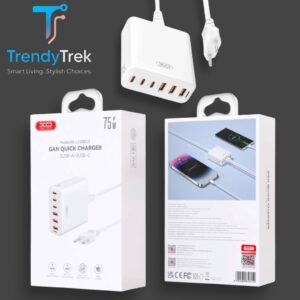 XO L133 75W GaN Desktop Charger with 3 USB-C & 3 USB-A Ports – White