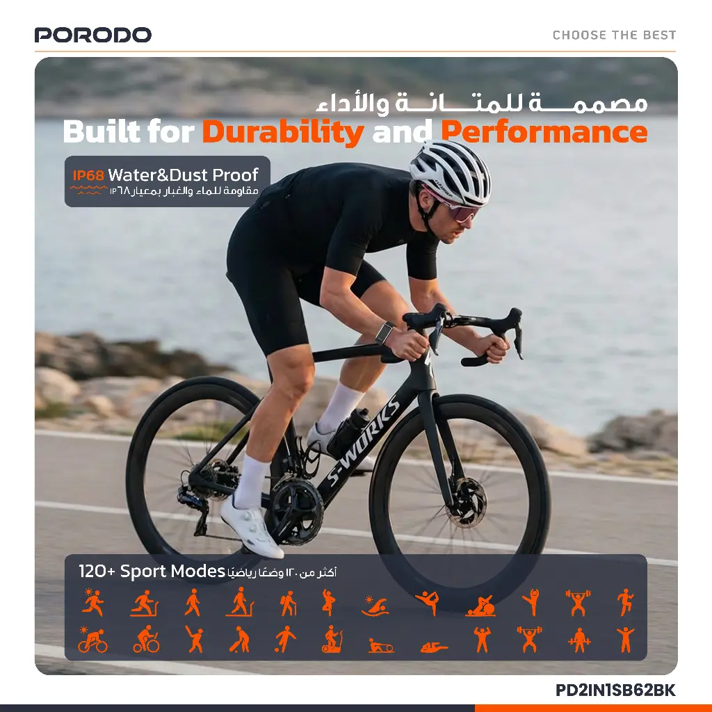 Porodo ACTIVEX 2-in-1 Smart Fitness Band & Wireless Earbuds – Black - Image 3